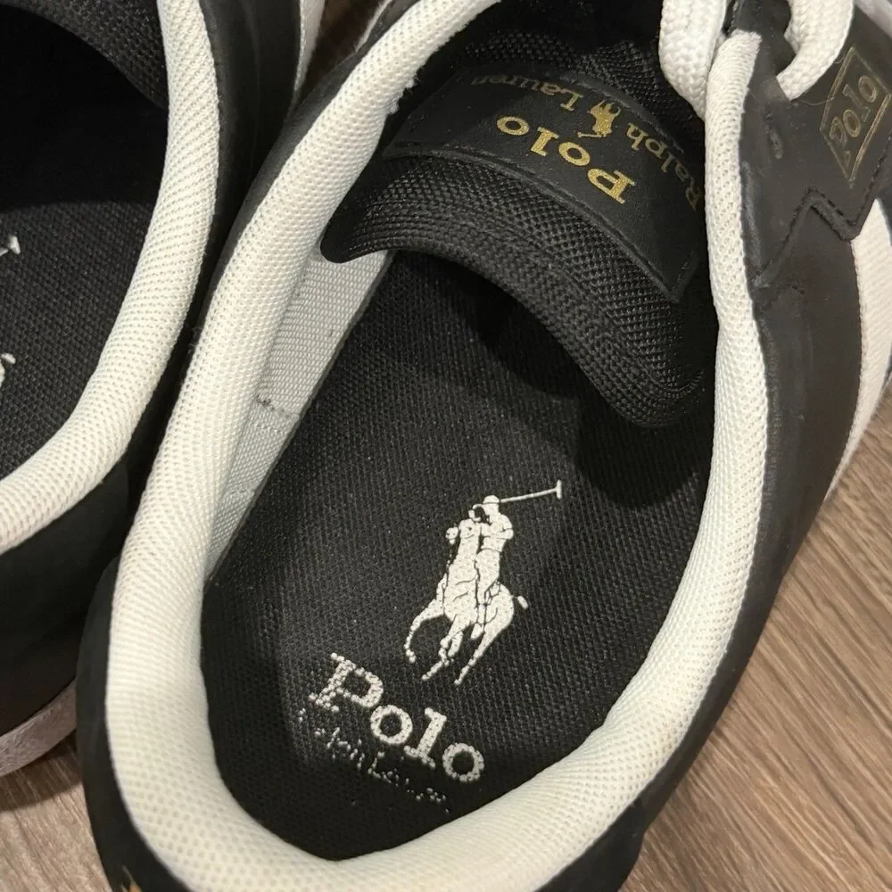 Polo Ralph Lauren Mens Court VLC Sneakers Size 10 Black Leather Low Top